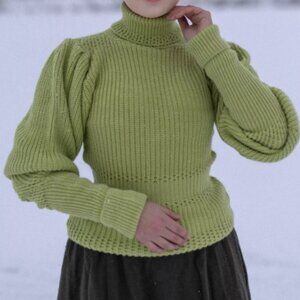 Spring Green Edwardian-style Turtleneck Sweater